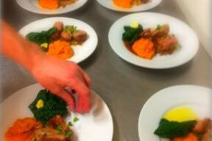 fish and vegetables plated up and ready to serve 