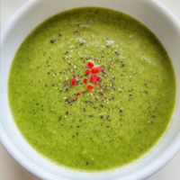 a bowl of hot pea soup 